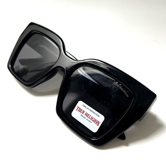 New Original TRUE RELIGION Square Sunglasses Oversized Acetate Black Classic - Picture 6 of 6